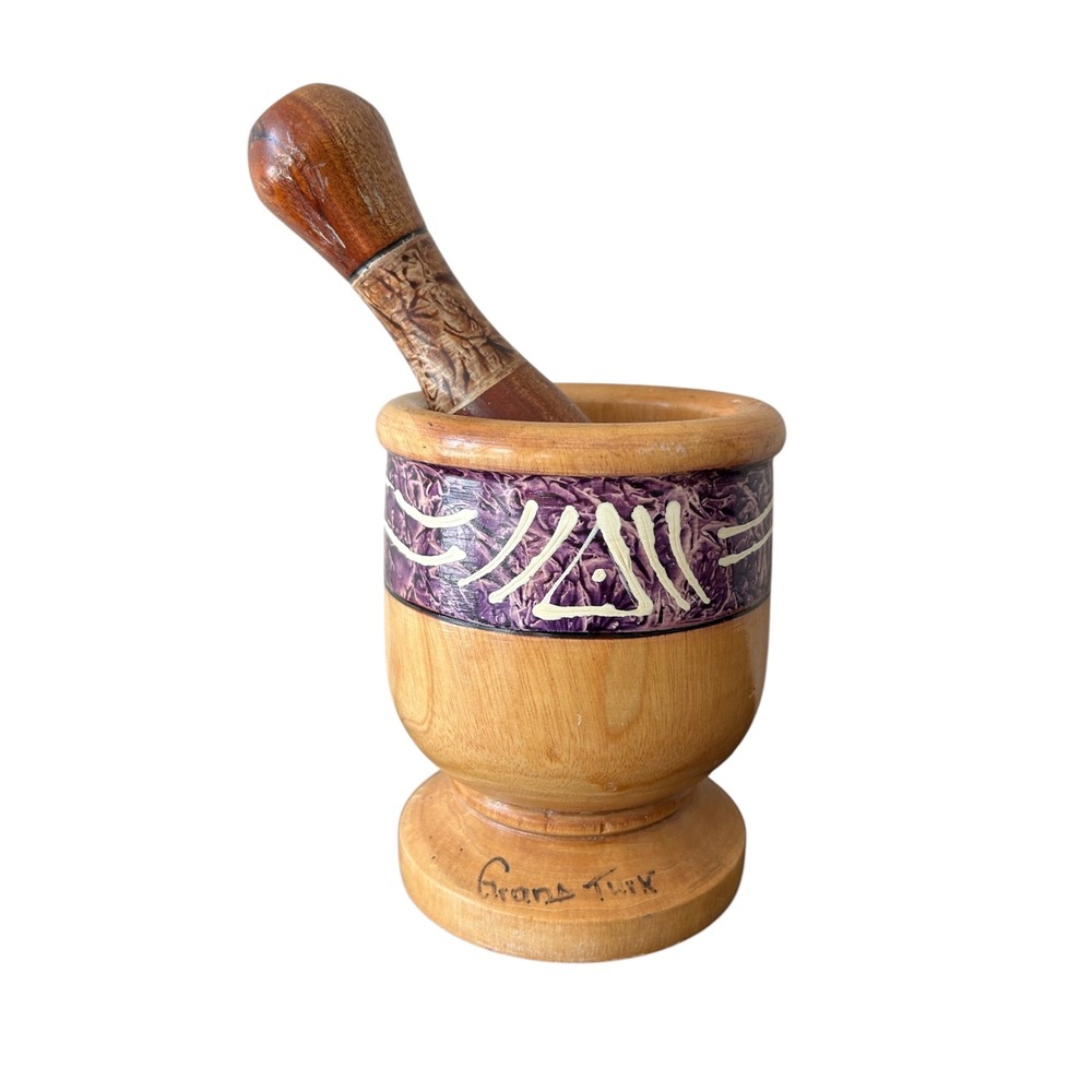 Vintage Hand Crafted Rustic Folk Artsy Wooden Mortar & Pestle From Grand Turk